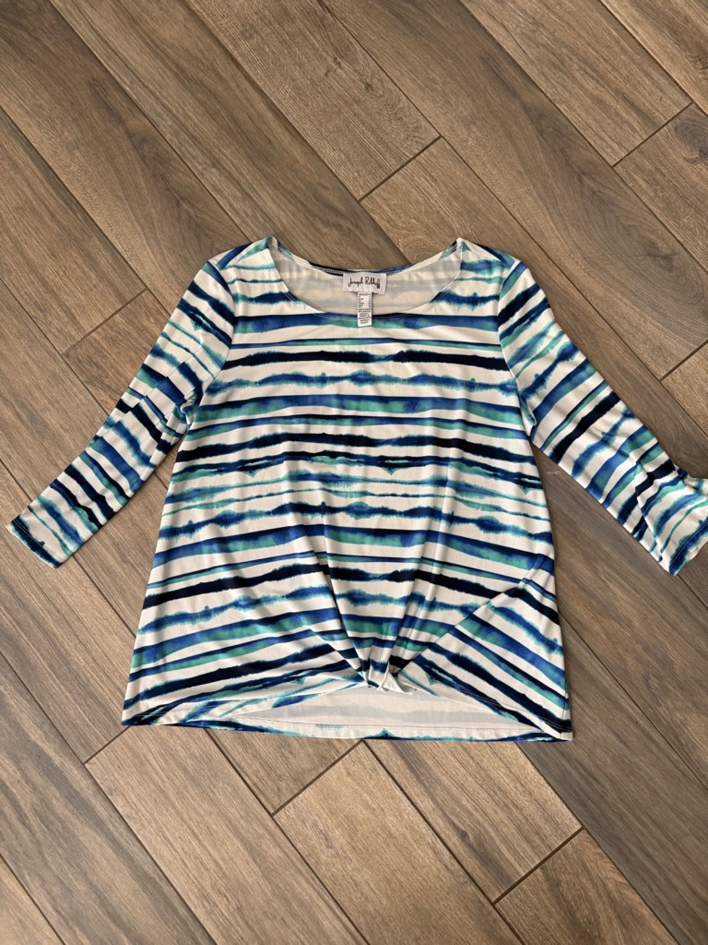 Joseph Ribkoff Blue & Green Striped Knit Top